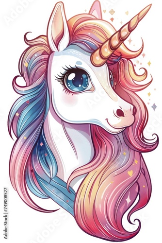 A drawing of a unicorn's head with long hair