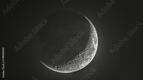 Space wallpaper. Delicate crescent of a waning moon, its rugged surface adorned with craters and mountains, bathed in the soft glow of earthshine