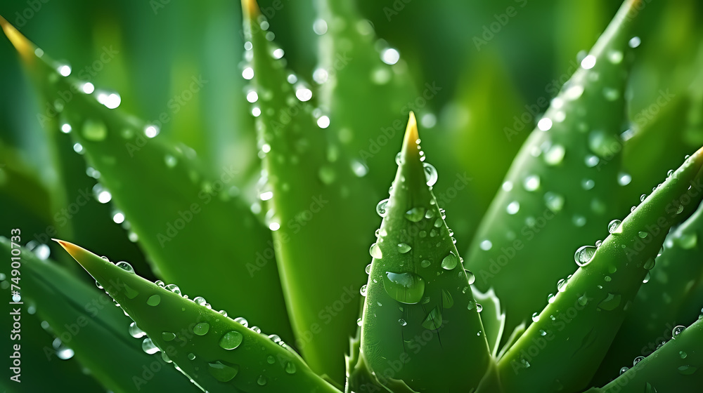 Green aloe vera leaf with dew drops background Green aloe vera leaf with dew drops background