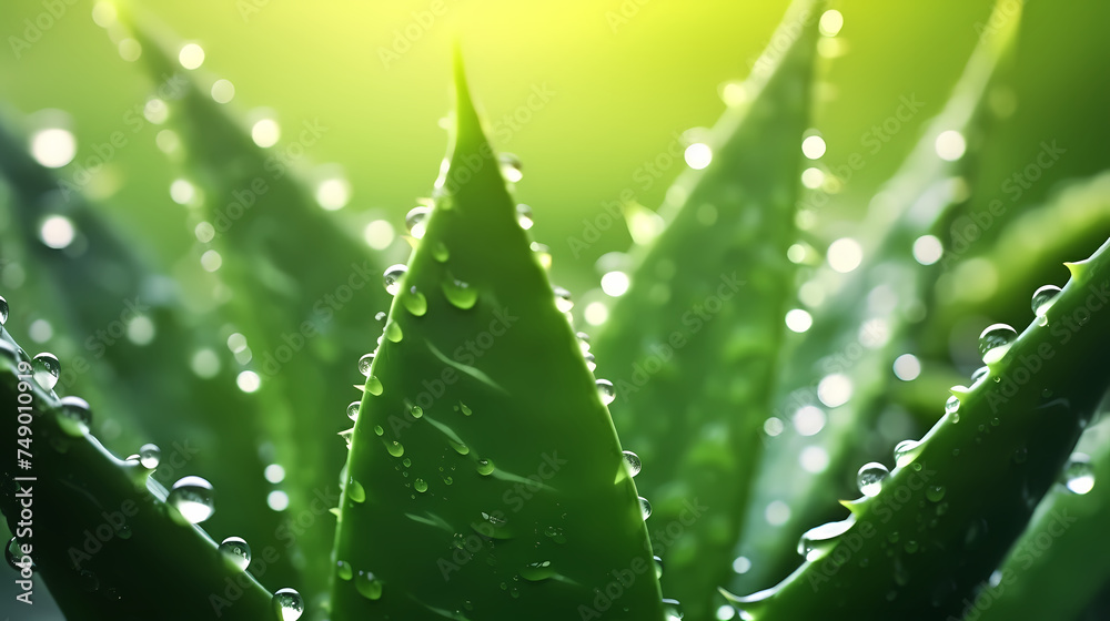 Green aloe vera leaf with dew drops background Green aloe vera leaf with dew drops background