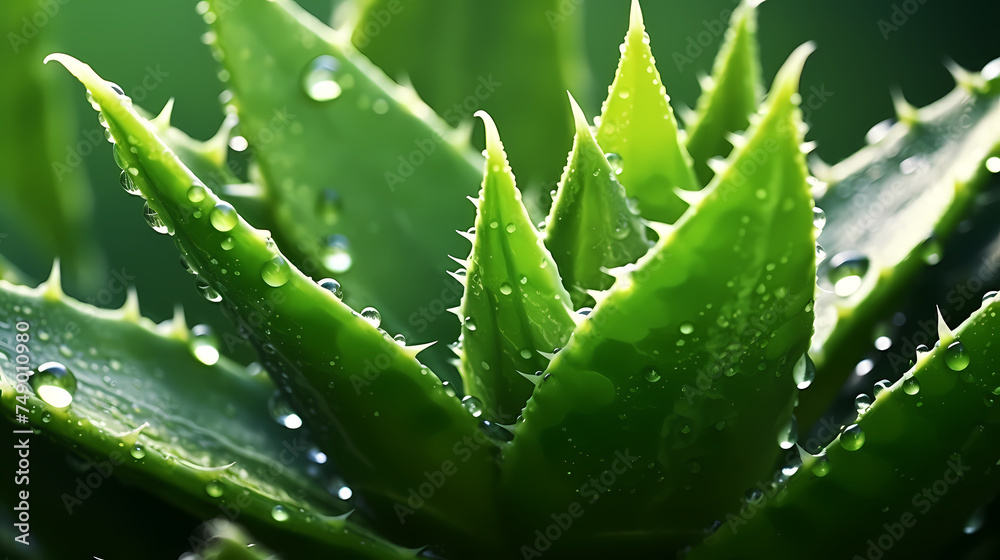 Green aloe vera leaf with dew drops background Green aloe vera leaf with dew drops background