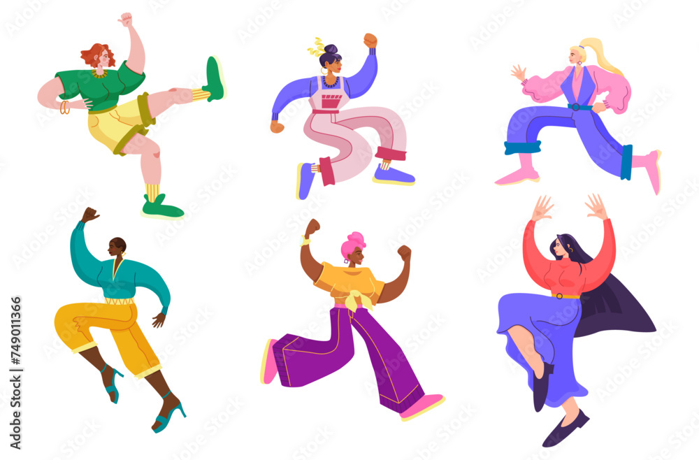 Set of modern women in flat style. Girl power. Feminism concept of gender equality and empowerment. Vector illustration isolated 