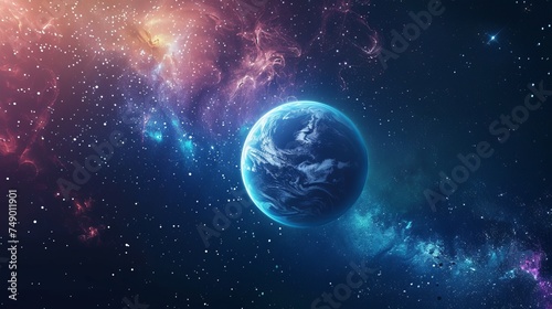 Blue Earth in the space. Colorful art. Solar system. Blue gradient. Space wallpaper.