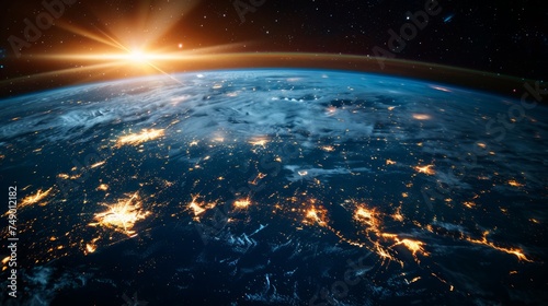 Earth at he night. Abstract wallpaper. City lights on planet. Civilization.