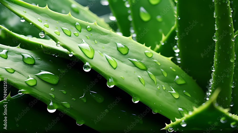 Green aloe vera leaf with dew drops background Green aloe vera leaf with dew drops background