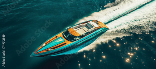 aerial photo of a speed boat in the ocean © olegganko