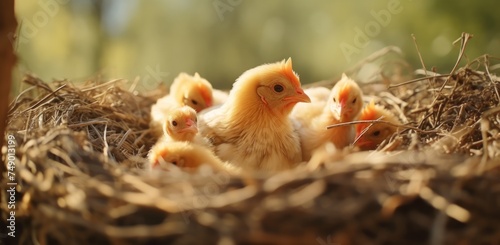 chickens lay eggs in a straw nest