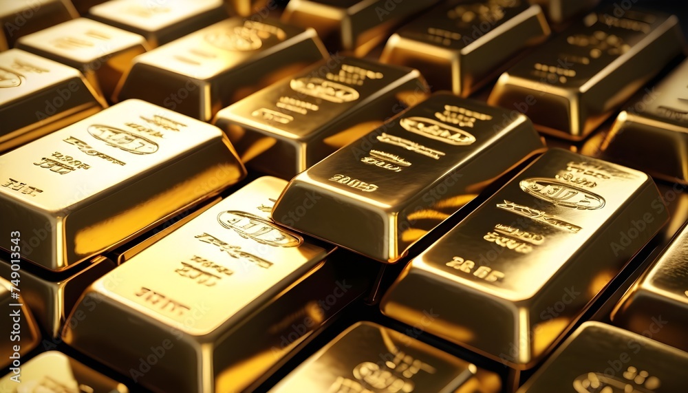 A lot of gold ingots macro background A lot of gold ingots macro background