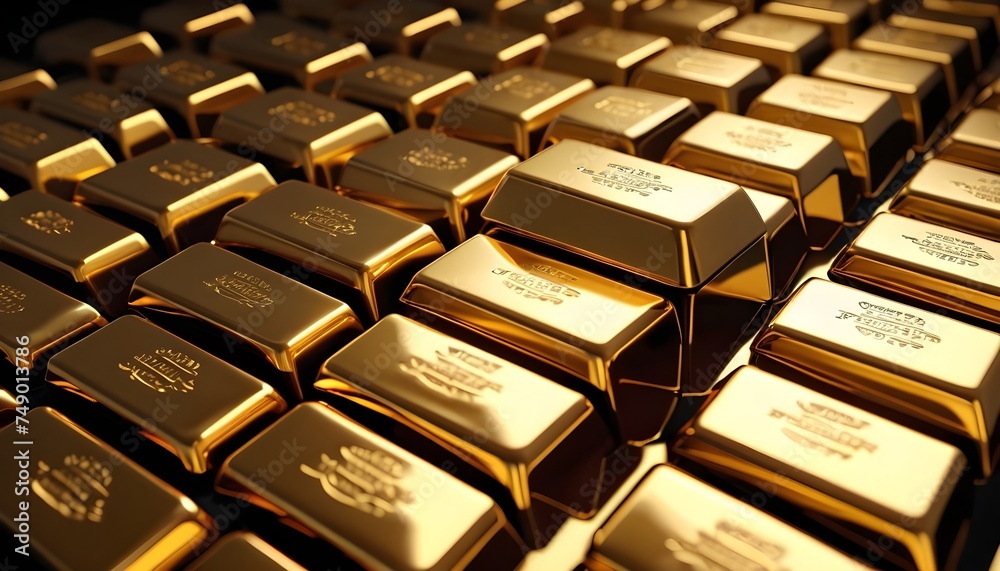 Golden ingots on dark background macro Golden ingots on dark background macro