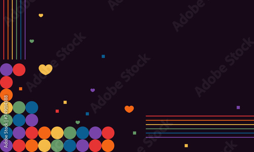 Rainbow background with hearts. LGBT+ Pride design. Rainbow community pride month. Love, freedom, support, peace. Poster with LGBT rainbow