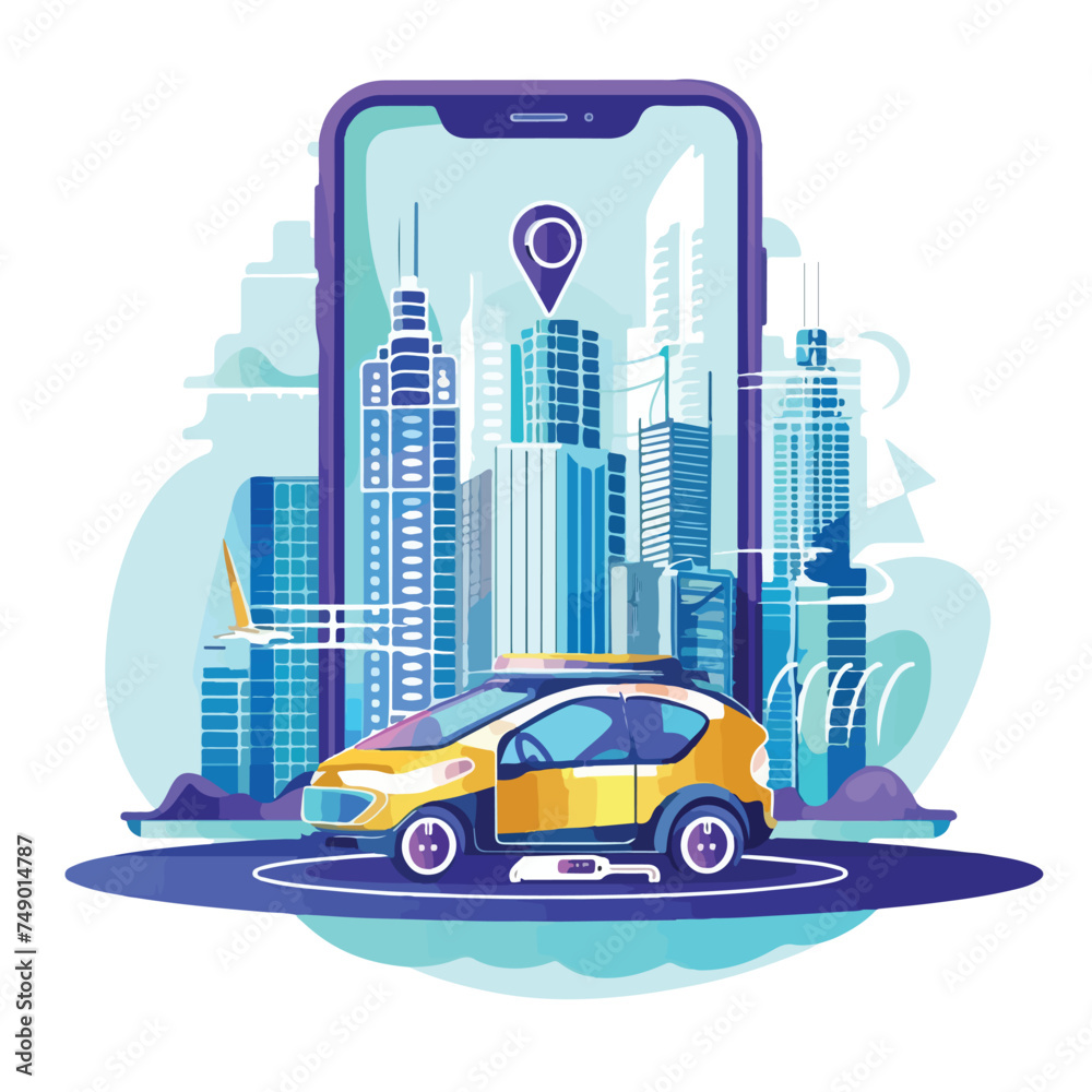 Vector illustration of autonomous online car sharing