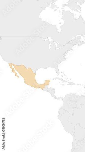 Mexico country map on the world map. Vertical Video Animation of map zoom in with border and marking of major cities and capital of the country Mexico. Background with alpha channel. photo