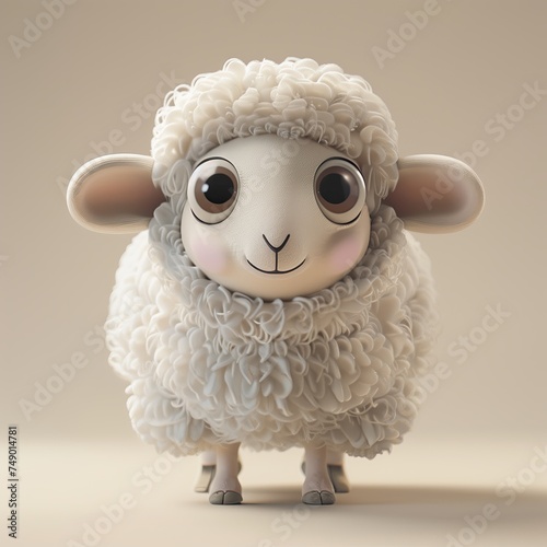 A miniature model of a cute sheep isolated on a pastel cream background. Square format.