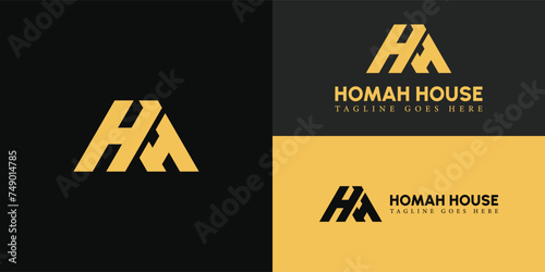 Abstract initial letter H or HH logo in gold color isolated in multiple backgrounds applied for real estate development firm logo also suitable for the brands or companies have initial name H or HH. photo