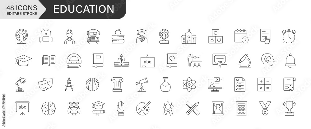Education line icons collection. UI icon set. Thin outline icons pack. Pixel perfect. Vector illustration.