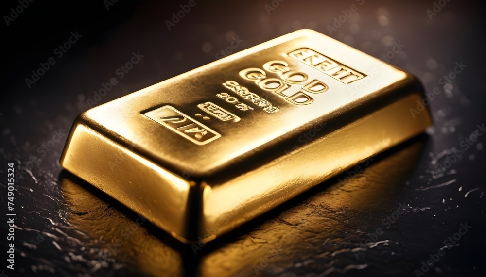 Gold ingot isolated on dark background close-up Gold ingot isolated on dark background close-up