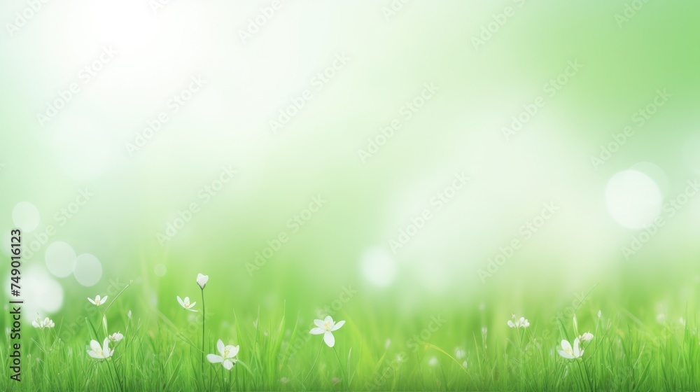 spring green meadow against blue sky background