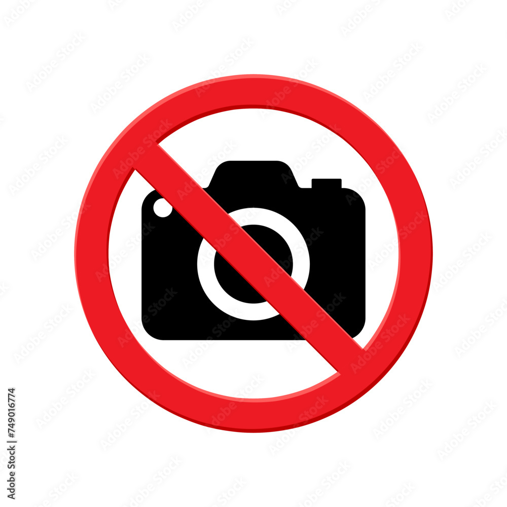 warning, no camera allowed sign, flat icon in red crossed out circle, vector illustration warning, no camera allowed sign, flat icon in red crossed out circle, vector illustration