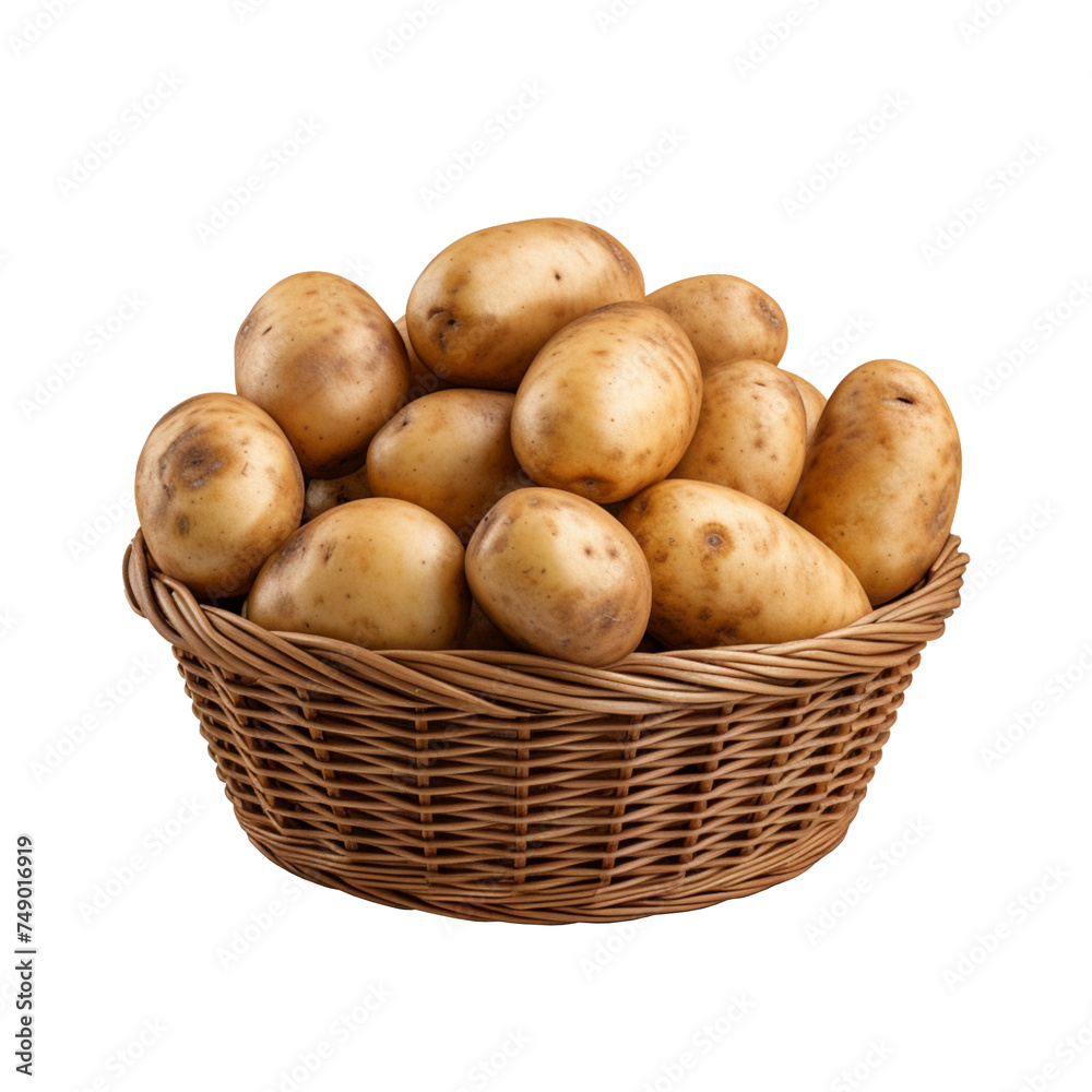 Potatoes in a Beautiful Wicker Basket - PNG Cutout with Transparent Backdrop Potatoes in a Beautiful Wicker Basket - PNG Cutout with Transparent Backdrop