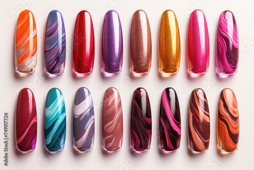 Samples of different multi-colored nail polish samples, examples of coloring