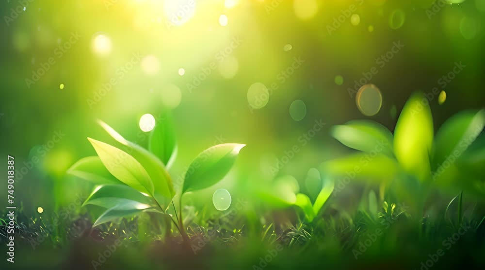 Nature of Plants on Beautiful greenery bokeh, sun rays background and copy space for text Nature of Plants on Beautiful greenery bokeh, sun rays background and copy space for text