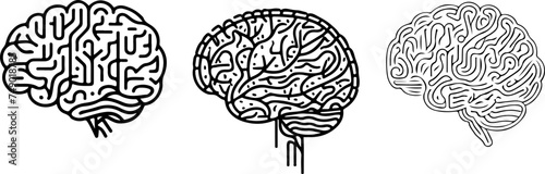 Pixel perfect icon set of brain and neurons. Concept of artificial intelligence. Simple flat design. Isolated on white or transparent background.