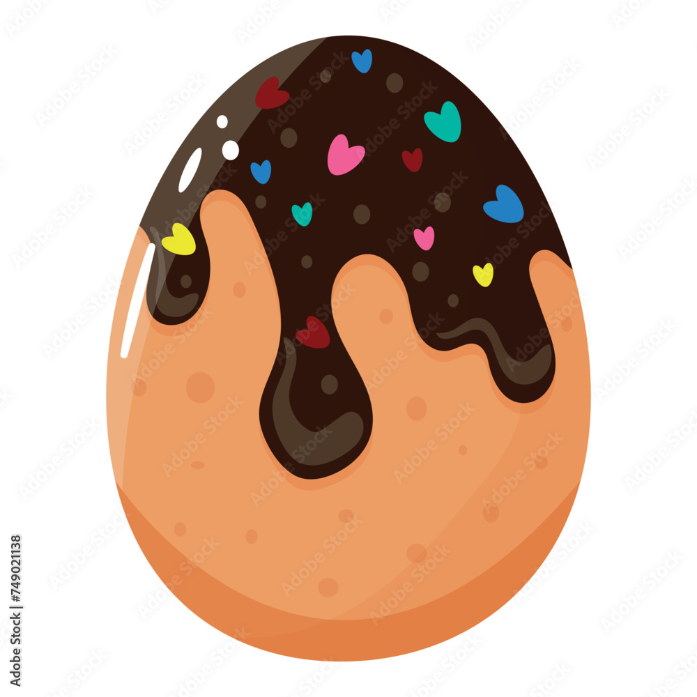 design of easter chicken egg decorated with easter cupcake with chocolate frosting and color sprinkles in heart shape, design element, banner or poster design of easter chicken egg decorated with easter cupcake with chocolate frosting and color sprinkles in heart shape, design element, banner or poster