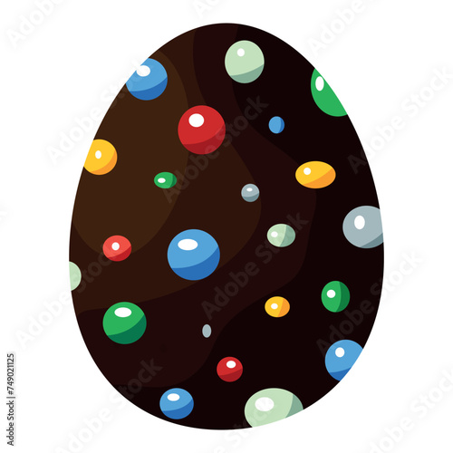 chocolate easter egg covered with round colorful sugar balls, element for design, poster or banner