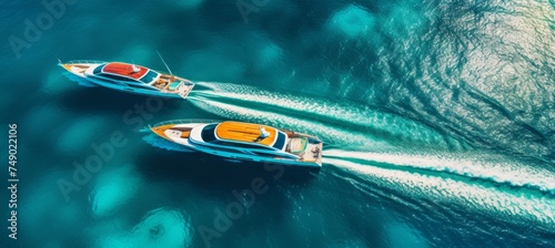 luxury yachts and boat in ocean on dronebased aerial view