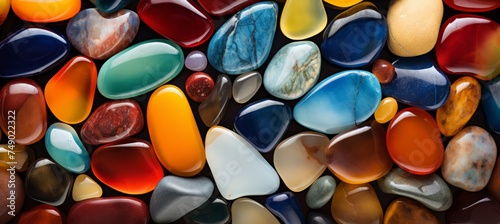 many colorful stones are arranged in a pile