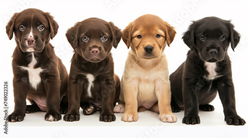 Four adorable cute puppies on a white background