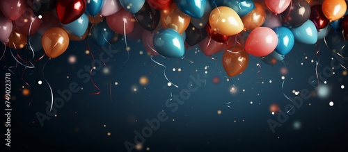 happy birthday background with balloons and ribbons
