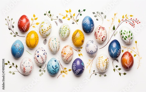 colorful easter eggs with leaves and vines