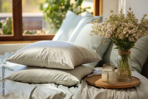 A luxurious double-sided down duvet, offering comfort and warmth