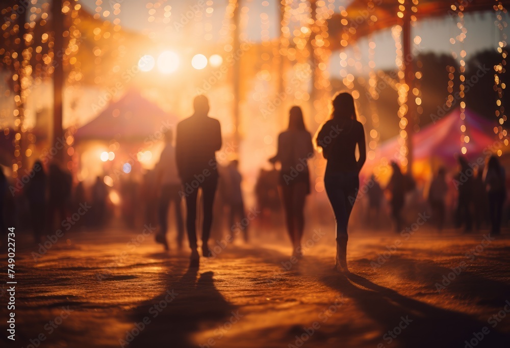 people at a festival walk around in a blur people at a festival walk around in a blur
