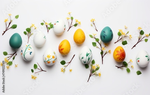 colorful easter eggs with leaves and vines