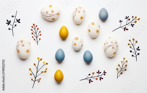 colorful easter eggs with leaves and vines