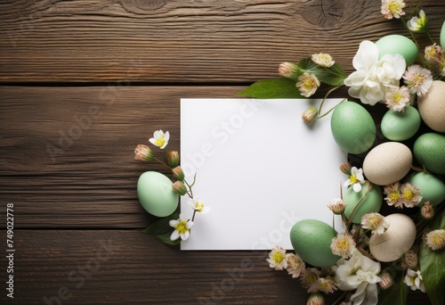 empty white envelope with easter eggs on natural wood
