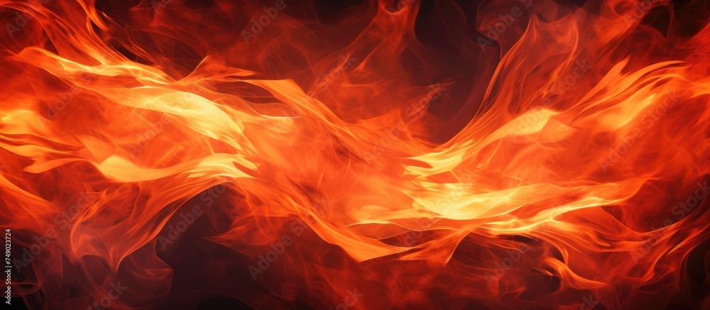 A vibrant red and yellow fire blazing against a pitch-black background. The flames dance and flicker, creating a dynamic and intense visual impact.