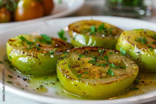 Char-Grilled Green Tomatoes with Herbs and Balsamic Drizzle