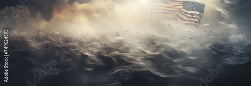 some american flags flying in the sky,