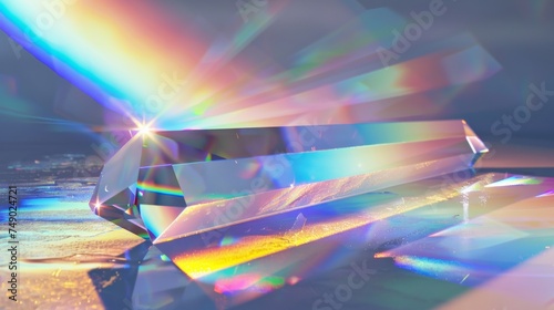 High-resolution image capturing the stunning effects of light dispersion through a prismatic crystal against a dark background