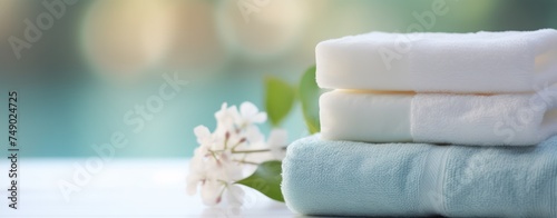 three soaps, a set of towels and a white cloth on top of each other