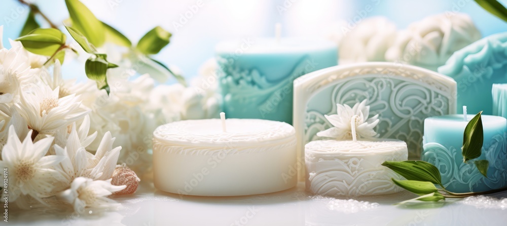 some soap products and several jars of lotion some soap products and several jars of lotion