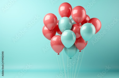 there are several colorful balloons rainbow on blue background