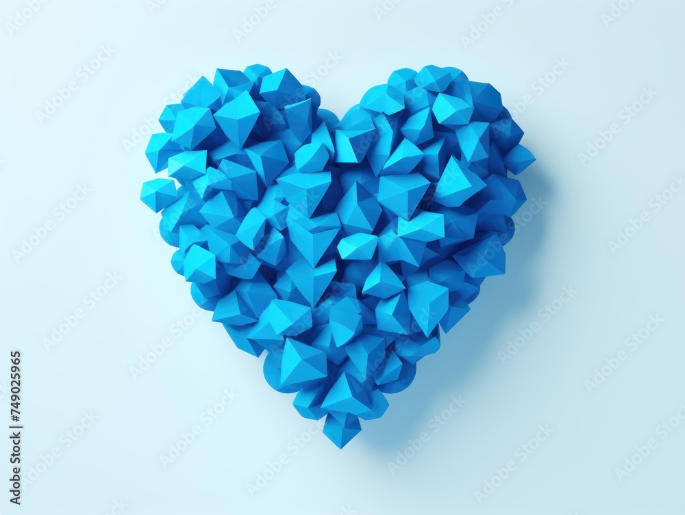 Azure heart isolated on background, flat lay, vecor illustration 