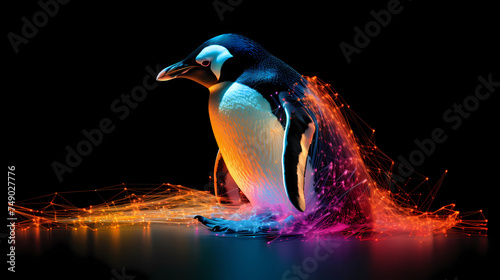 Penguin Ice North Pole Antarktica South Animal Plexus Neon Black Background Digital Desktop Wallpaper HD 4k Network Light Glowing Laser Motion Bright Abstract
