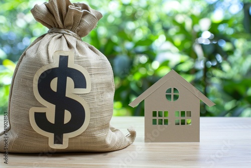 Real Estate Investment: Money Bag with Dollar Symbol and House Model