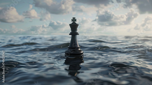 king chess piece floating on an ocean 