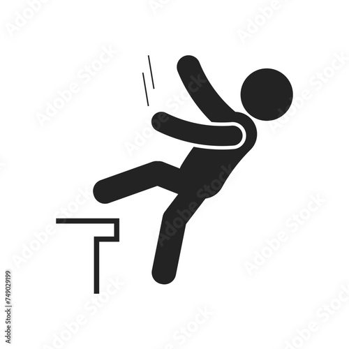 Isolated pictogram man falling from edge of a roof building, for safety sign label photo